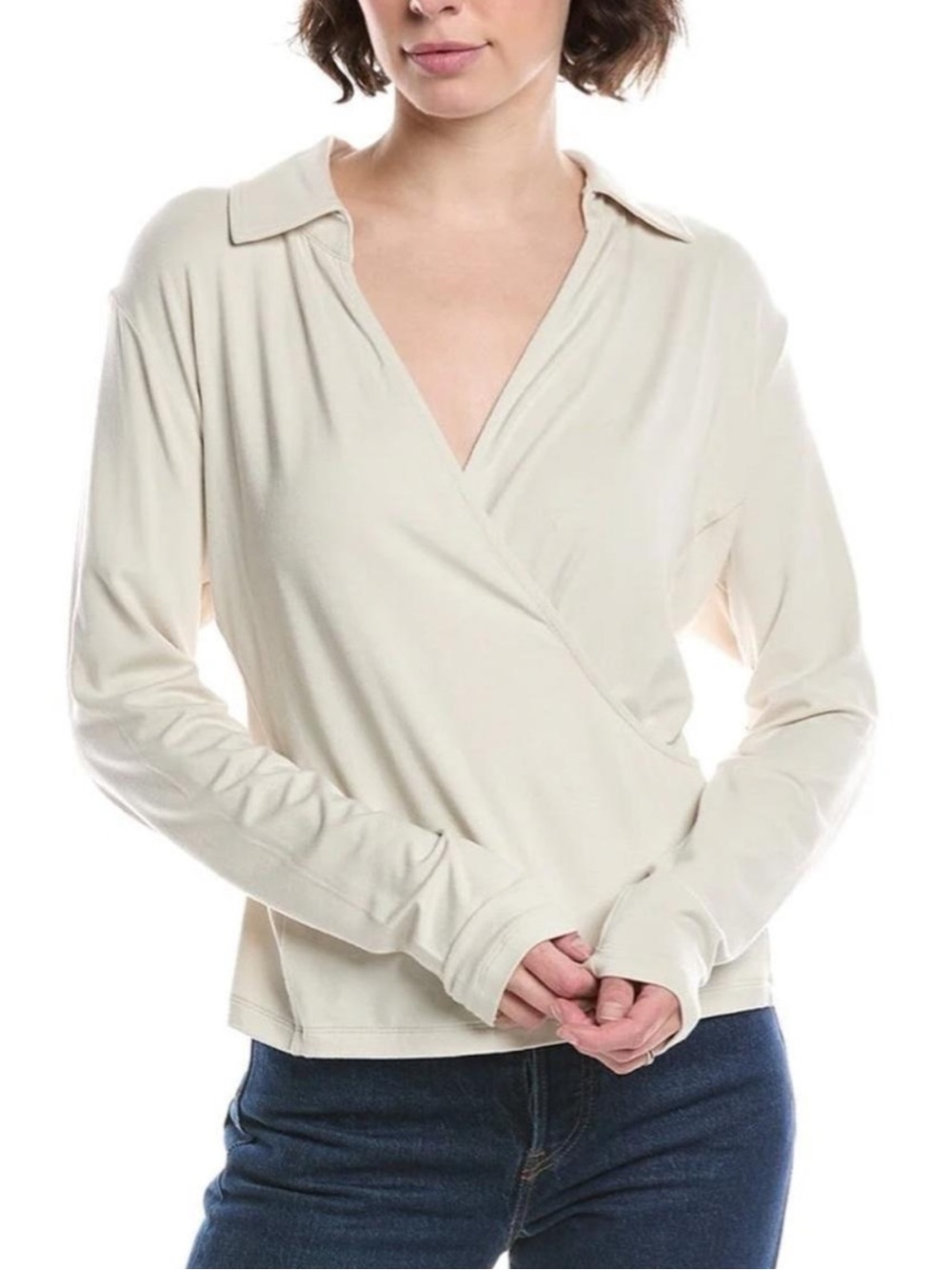 Cabi Cream Wrap-Style Long Sleeve Top Sz M